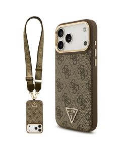 GUESS case for IPHONE 17 Pro Max compatible with MagSafe GUHMP17XP4G4TCSW (PU W/ Triangle Logo & Big Strap Metal Buttons) brown