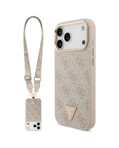 GUESS case for IPHONE 17 Pro Max compatible with MagSafe GUHMP17XP4G4TCSP (PU W/ Triangle Logo & Big Strap Metal Buttons) pink