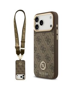 GUESS case for IPHONE 17 Pro Max compatible with MagSafe GUHMP17XP4G4DCSW (PU W/ Strass Logo & Big Strap Metal Buttons) brown