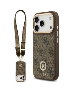 GUESS case for IPHONE 17 Pro compatible with MagSafe GUHMP17LP4G4DCSW (PU W/ Strass Logo & Big Strap Metal Buttons) brown