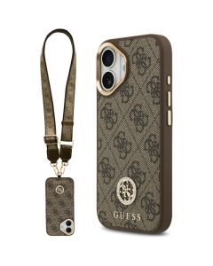 GUESS case for IPHONE 17 compatible with MagSafe GUHMP17SP4G4DCSW (PU W/ Strass Logo & Big Strap Metal Buttons) brown