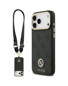 GUESS case for IPHONE 17 Pro Max compatible with MagSafe GUHMP17XP4G4DCSK (PU W/ Strass Logo & Big Strap Metal Buttons) black