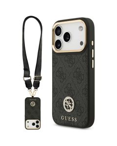 GUESS case for IPHONE 17 Pro compatible with MagSafe GUHMP17LP4G4DCSK (PU W/ Strass Logo & Big Strap Metal Buttons) black