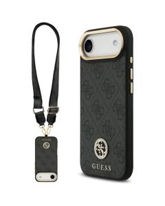 GUESS case for IPHONE 17 Air compatible with MagSafe GUHMP17MP4G4DCSK (PU W/ Strass Logo & Big Strap Metal Buttons) black