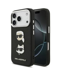 KARL LAGERFELD case for IPHONE 17 Pro KLHCP17LPSFDHPOK (FW Grained PU W/ K&C Heads Pin & Logo) black