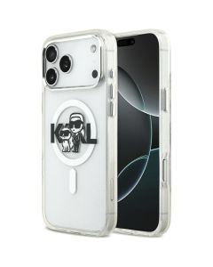 KARL LAGERFELD case for IPHONE 17 Pro Max compatible with MagSafe KLHMP17XHGKCGKBT (IML Glitter K&C Sketch Logo) transparent