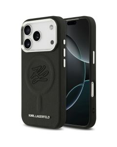 KARL LAGERFELD case for IPHONE 17 Pro Max compatible with MagSafe KLHMP17XPGFKLRDK (PU W/ Initial & Metal Logo) black