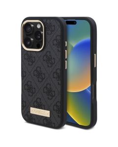 GUESS case for IPHONE 16 Pro Max compatible with MagSafe GUHMP16XU4GPRK (PU 4G Logo Plate) black