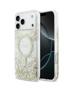 GUESS case for IPHONE 17 Pro Max compatible with MagSafe GUHMP17XRGRGED (Resin Bottom Glitter) gold