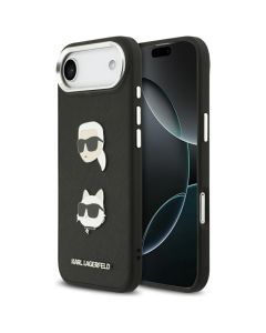 KARL LAGERFELD case for IPHONE 17 Air compatible with MagSafe KLHCP17MPSFDHPOK (FW Grained PU W/ K&C Heads Pins & Logo) black