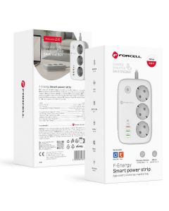 Power strip Forcell F-Energy 3 sockets + USB C 30W + 3 x USB A QC3.0 PD + WiFi Tuya  SmartLife  Alexa 10A 2500W VT-PS03 white
