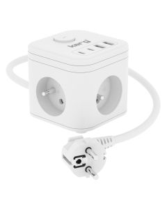 KERG 3-socket power cube + USB-A+USB-C charger 1.5m 3×1.5mm2 H05VV-F 16A/250V~ Smart white
