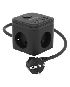 KERG 3-socket power cube + fast charger USB-A+USB-C 1.5m 3×1.5mm2 H05VV-F 16A/250V~ Smart black