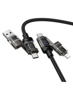 Cable 4in1 USB A/C to USB C/Lightning Hoco 240W 1 2 m U151 black