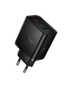 Phone charger Hoco 2x USB C + USB A QC3.0 PD 3A 65W N75 black