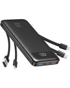 Powerbank Charmast W1148 5V 3A 10000 mAh with built-in cables USB A / USB C / Lightning / Micro USB black
