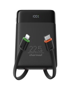 Powerbank Charmast W1202 PD3.0 3A 22 5W 10000 mAh with built-in cables USB C / Lightning black