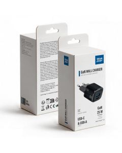 Phone charger Blue Star Nano GaN USB C + USB A QC4.0 PD 3A 25W VT-331 black