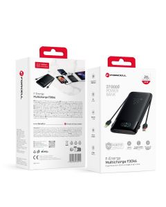 FORCELL F-ENERGY F30K6 Multicharge powerbank with built-in cables Type C and Lightning PD QC3.0 3A 65W 27000 mAh black