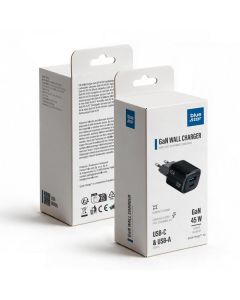 Phone charger Blue Star Nano GaN USB C + USB A QC4.0 PD 3A 45W VT-334 black