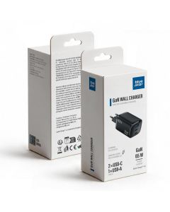 Phone charger Blue Star Nano GaN 2x USB C + USB A QC4.0 PD 3A 65W VT-335 black