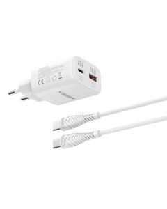 Phone charger VEGER USB A + Type C PD Super Charge PPS 45W + data cable Type C to C 100W TR101 white