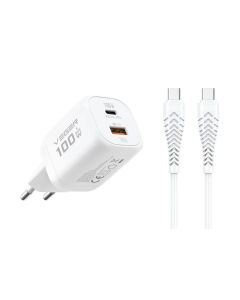 Phone charger VEGER USB A + Type C PD Super Charge PPS 100W + data cable Type C to C 240W TR150 white