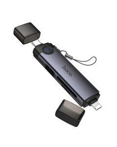 Card reader SD/TF 3.0 + USB 2.0 Type-C/Lightning Hoco HB56B grey