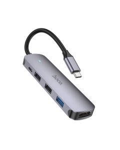 Adapter HUB 5in1 (HDTV+USB 3.0+USB 2.0 x 2+PD) USB-C Hoco HB27 grey