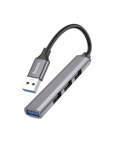 Adapter HUB 4in1 (USB 3.0+USB 2.0 x 3) USB-A Hoco HB26 szary