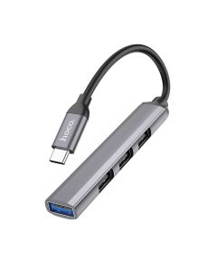 Adapter HUB 4w1 (USB 3.0+USB 2.0 x 3) USB-A Hoco HB26 szary
