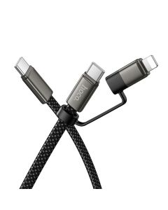 Flat Cable USB C to USB C/iP 2in1 Hoco 3A 60W 1 m X125 black