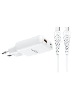 Phone charger USB A + Type C PD 65W + data cable Type C to C 100W VEGER TR122 white