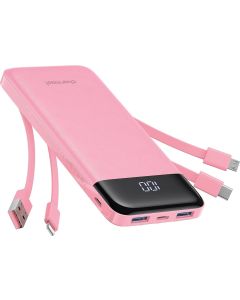 Powerbank 5V 3A 10000 mAh with built-in cables USB A / USB C / Lightning / Micro USB Charmast W1148 pink