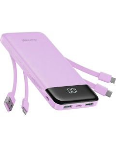 Powerbank 5V 3A 10000 mAh with built-in cables USB A / USB C / Lightning / Micro USB Charmast W1148 purple
