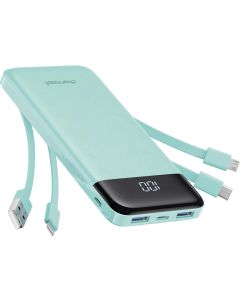 Powerbank 5V 3A 10000 mAh with built-in cables USB A / USB C / Lightning / Micro USB Charmast W1148 green