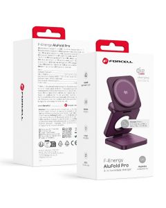 FORCELL AluFold Pro 3in1 Qi 2.2 25W Ultra-Fast Wireless Desk Charger for iPhone and Samsung compatible with MagSafe  Apple Watch  Samsung Watch burgundy