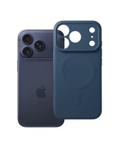 Case for iPhone 17 Pro / 18 Pro Silicone Mag Cover compatible with MagSafe (camera protection) dark blue