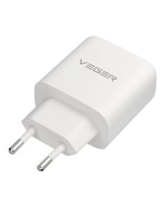 Phone charger VEGER USB A + Typ C PD QC3.0 3 25A 65W + cable USB C to USB C TR67 white