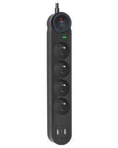 Extension cord 4 sockets + 2 x USB A + USB C Art FU815 3 m black