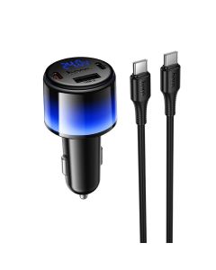 Car charger Hoco USB A + 2xUSB C PD QC3.0 57W with USB C to C cable Z69B black