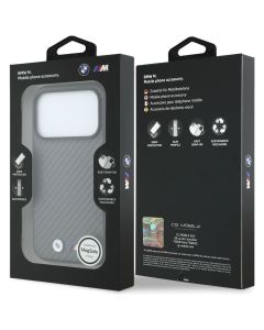 BMW case for IPHONE 18 Pro/17 Pro compatible with MagSafe (Carbon Metal Logo) grey 
