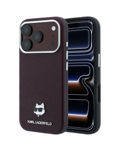 KARL LAGERFELD case for IPHONE 18 Pro/ 17 Pro compatible with MagSafe (Grained Choupette Head Metal) burgundy