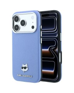 KARL LAGERFELD case for IPHONE 18 Pro/ 17 Pro compatible with MagSafe (Grained Choupette Head Metal) light blue