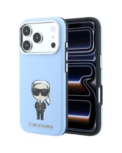 KARL LAGERFELD case for IPHONE 18 Pro/ 17 Pro compatible with MagSafe (Smooth Ikonik Sketch) light blue