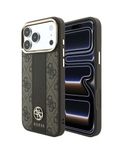 Case for IPHONE 18 Pro Max/17 Pro Max compatible with MagSafe (Stripe Round and Classic Logos 4G) brown