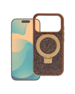 Case for iPhone 14 Quartz Circle Stand Mag Cover brown
