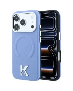 KARL LAGERFELD case for IPHONE 18 Pro/17 Pro compatible with MagSafe (Grained Embossed Ring & Kameo Logo) light blue