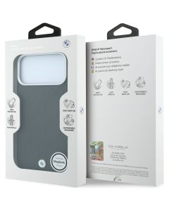 BMW case for IPHONE 18 Pro/17 Pro compatible with MagSafe (Sign Deboss Quilted Metal Logo) black