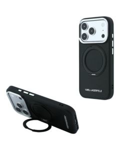 KARL LAGERFELD case for IPHONE 18 Pro/17 Pro compatible with MagSafe (Ring Stand 360 Saffiano Classic Logo) black